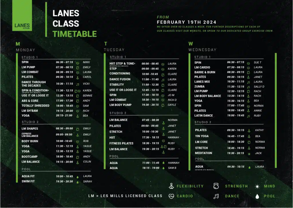 Lanes class timetable February 2024 page 1