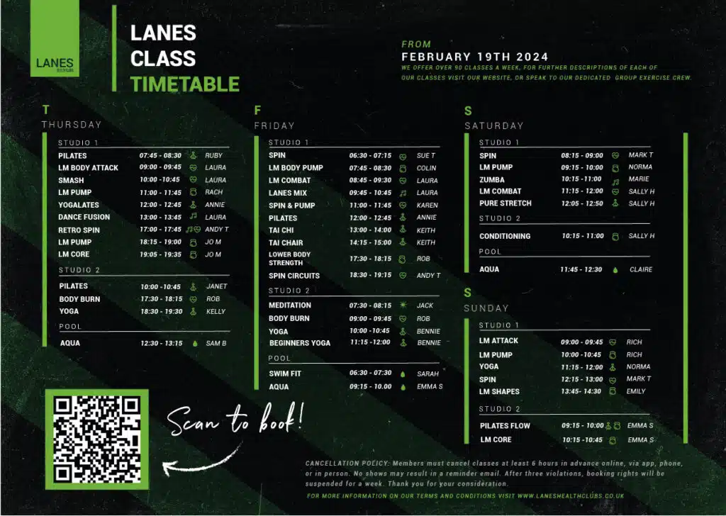 Lanes class timetable February 2024 page 2
